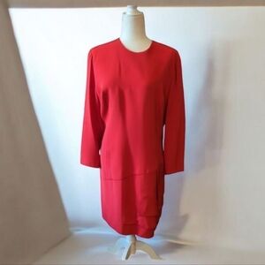 Vtg. Travilla  Saks Fifth Avenue red pleated bottom wool long sleeve dress sz 12